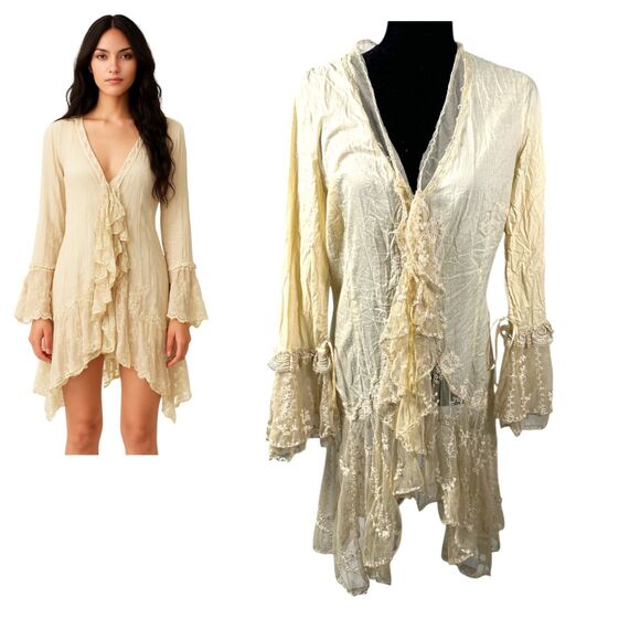 Ethereal Fairy Cottage Lace Lagenlook Boho Bohemian Renaissance Cream Topper 14 - Picture 1 of 7